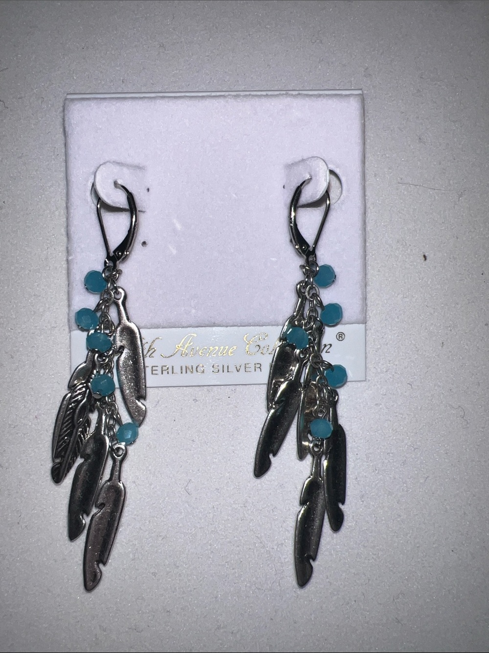Silver Turquoise Dangle Feather Earrings